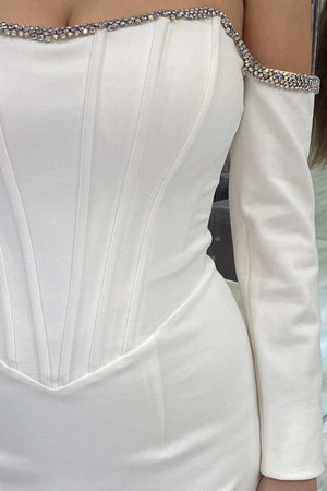 Aqua Off - the - Shoulder Long Sleeve Mermaid Formal Dress - KissProm