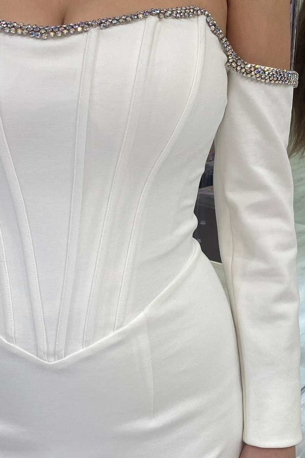 Aqua Off - the - Shoulder Long Sleeve Mermaid Formal Dress - KissProm