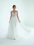 A - Line V Neck Chiffon Boho White Appliques Wedding Dresses - KissProm