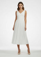 V - Neck Sleeveless Tea - Length Chiffon Wedding Dress With Ruching And Low - V Back - KissProm