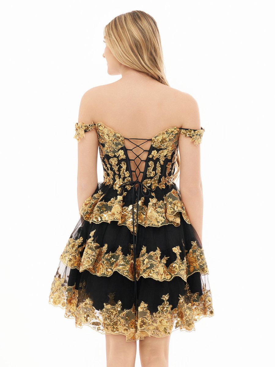 Everly | Gold Black - A-Line Sweetheart Tiered Short Homecoming Dress