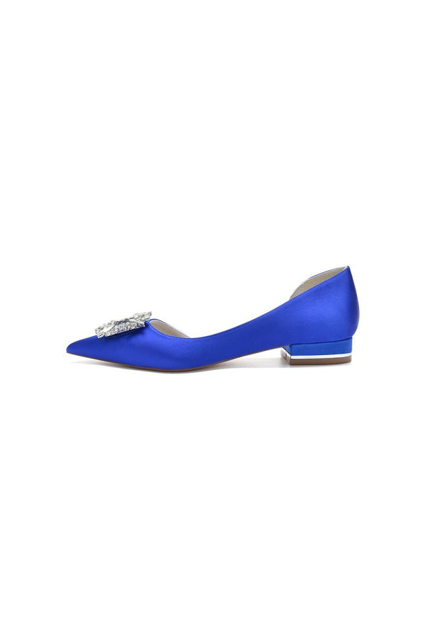 Satin Pointed Toe Kitten Heels With Rhinestone - KissProm