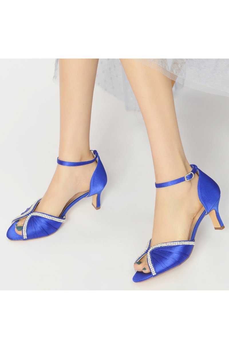 Elegant Rayel Blue Satin Pump with Rhinestone Accents - KissProm