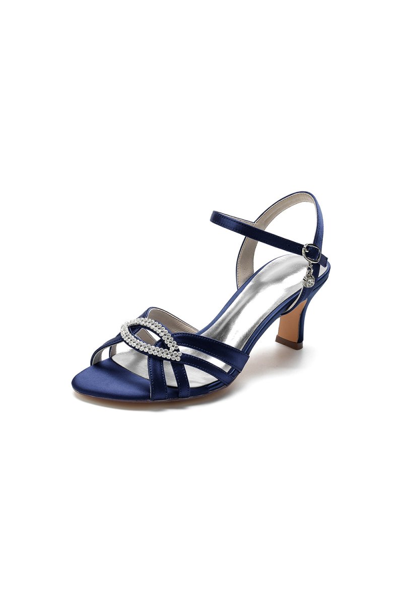 Elegant Royal Blue Satin Pump with Silver Buckle and Crystal Accent