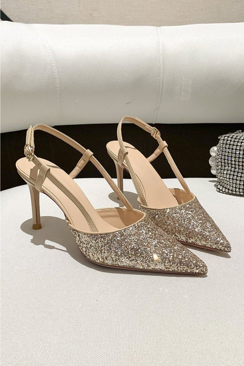 Stiletto High Heels with One Buckle and Toe Cap - KissProm