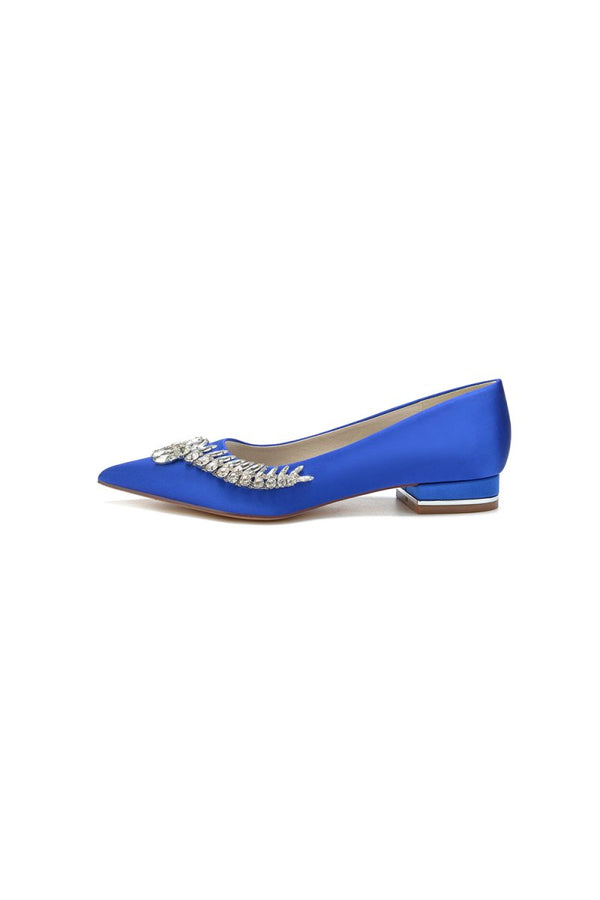 Satin Pointed Toe Beading Kitten Heels - KissProm