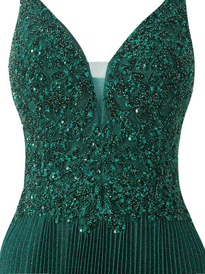 Elizabeth | Rose Pink A - line Floor Length Glitter Jersey Prom Dress with Appliques and Sequins - KissProm