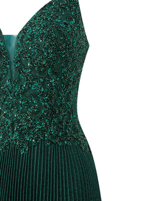 Elizabeth | Rose Pink A - line Floor Length Glitter Jersey Prom Dress with Appliques and Sequins - KissProm