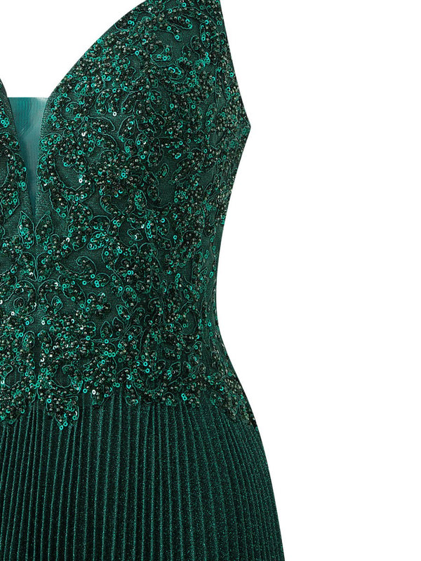 Elizabeth | Rose Pink A - line Floor Length Glitter Jersey Prom Dress with Appliques and Sequins - KissProm