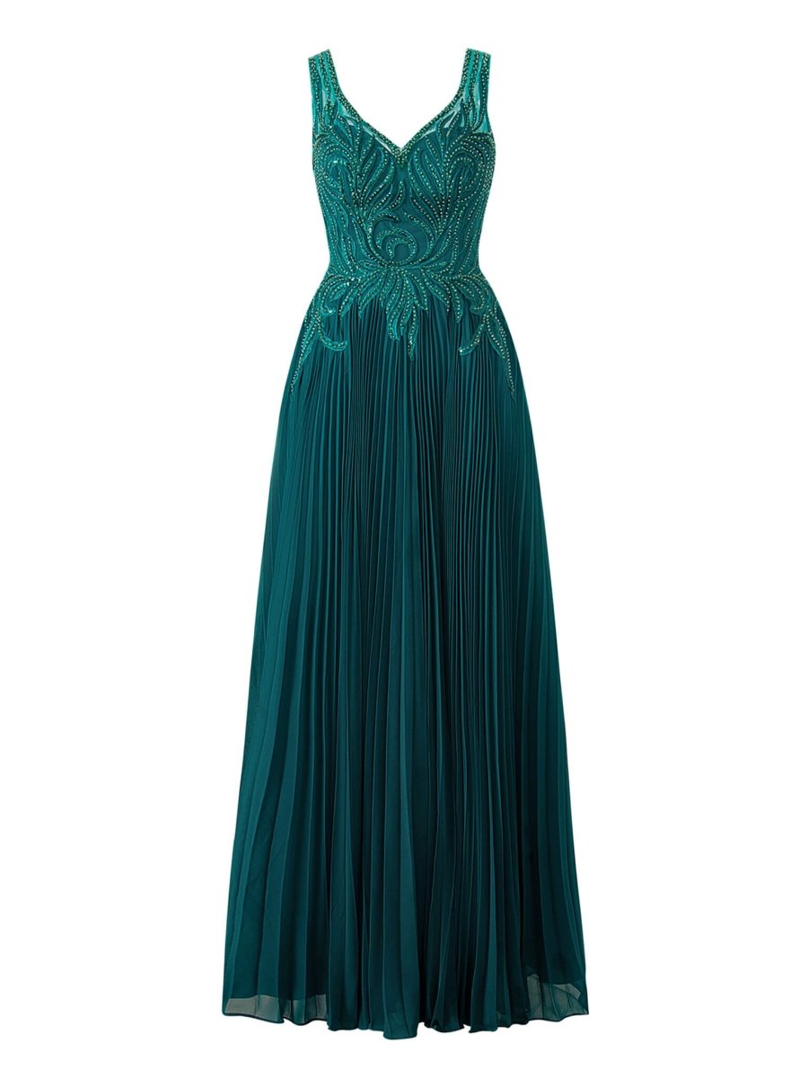 Dark Green A-line V-neck Chiffon Prom Dress, Green / 14 Dark Green A-line V-neck Chiffon Prom Dress, Green / 14