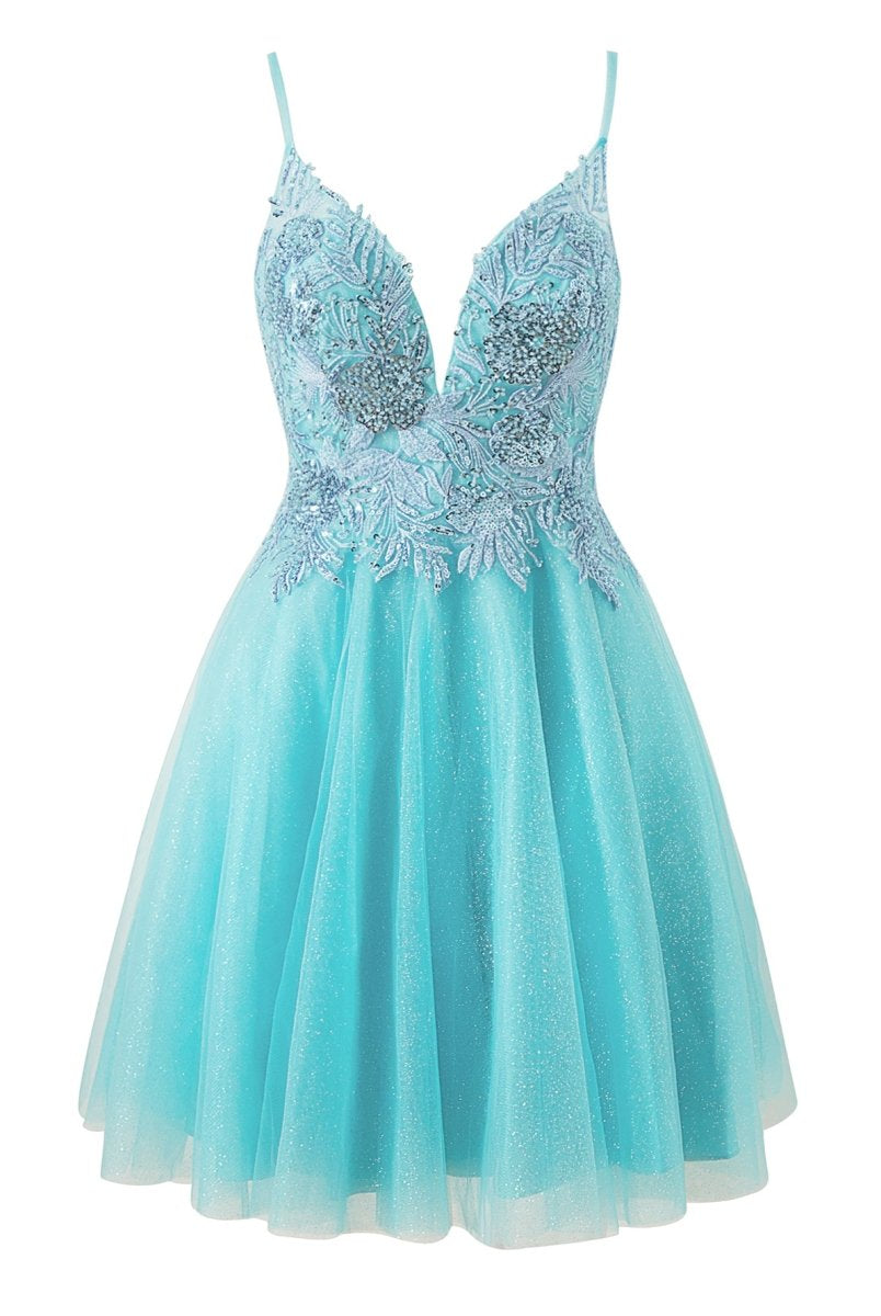 Eudora |A Line Tulle Lace V Neck Homecoming Dress