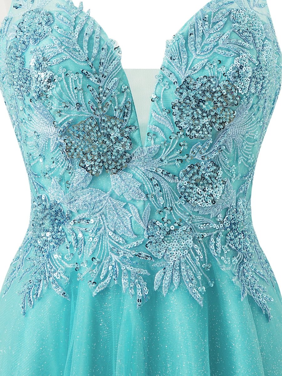 Sofia | A - line Short Spaghetti Strap Glitter Tulle Homecoming Dress - KissProm