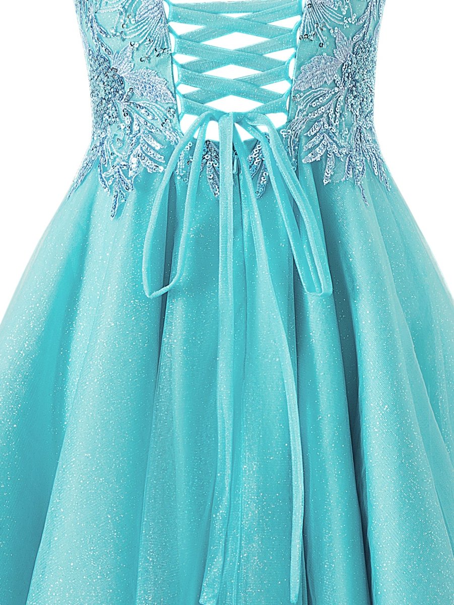 Sofia | A - line Short Spaghetti Strap Glitter Tulle Homecoming Dress - KissProm