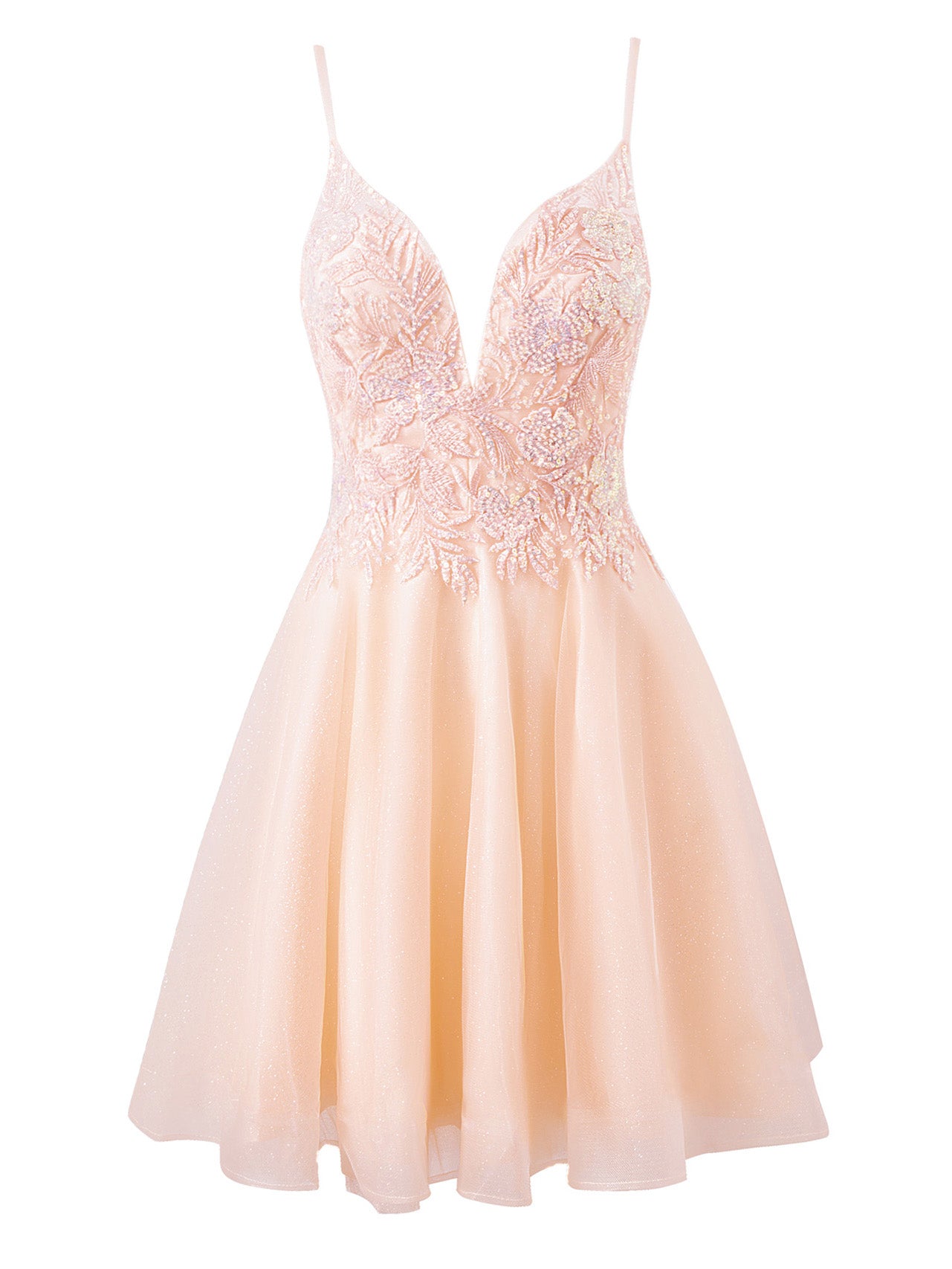 Grace | A-line Short Spaghetti Strap Glitter Tulle Homecoming Dress