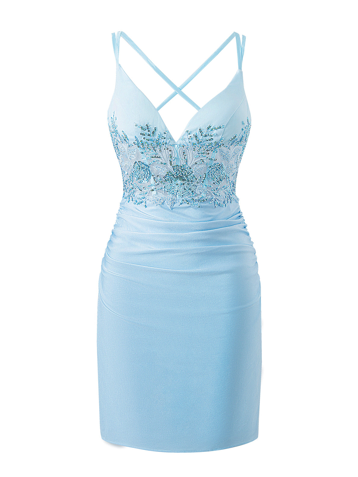 Ella Blue | Sheath Short V Neck Jersey Homecoming Dress