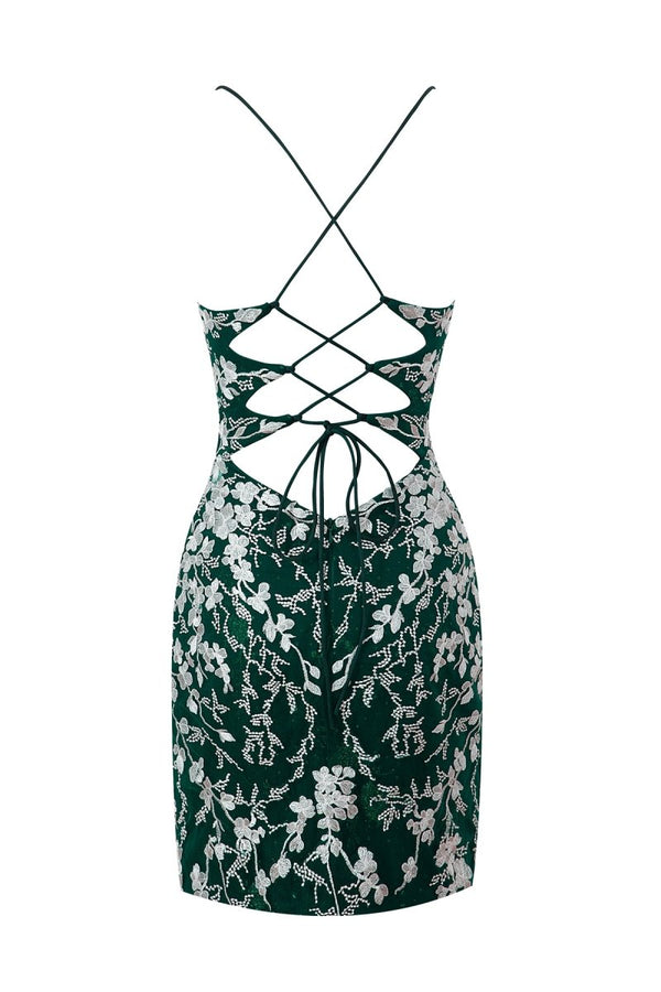 Savannah | Sheath Short Spaghetti Straps Lace Homecoming Dress