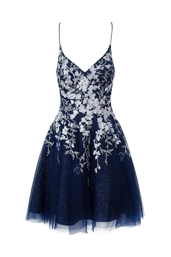 Aline Short Glitter Tulle Homecoming Dress with Appliques - KissProm