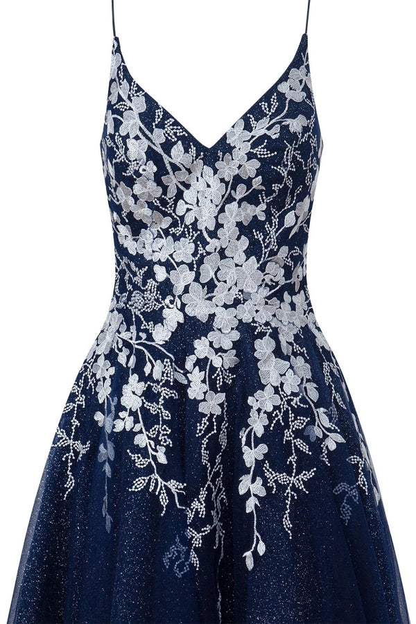 Aline Short Glitter Tulle Homecoming Dress with Appliques - KissProm