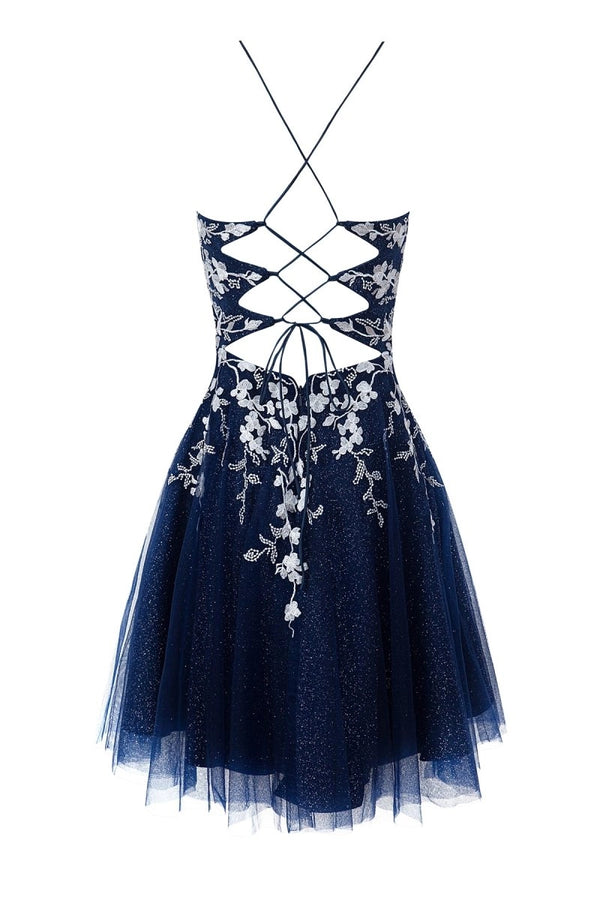 Aline Short Glitter Tulle Homecoming Dress with Appliques - KissProm