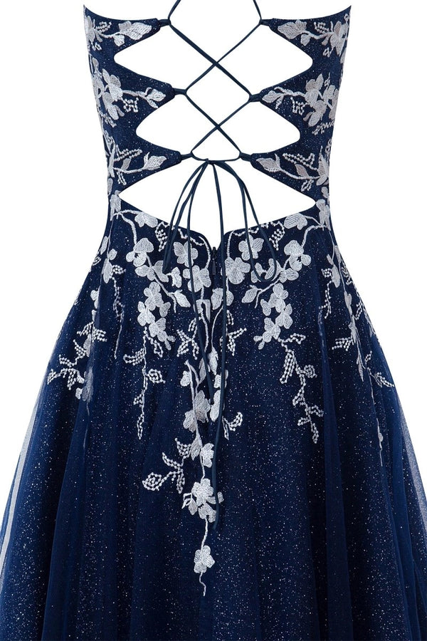 Aline Short Glitter Tulle Homecoming Dress with Appliques - KissProm