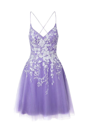Aline Short Glitter Tulle Homecoming Dress with Appliques - KissProm