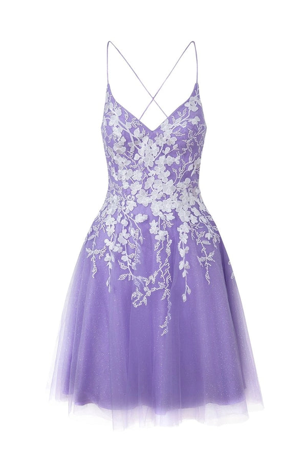 Aline Short Glitter Tulle Homecoming Dress with Appliques - KissProm