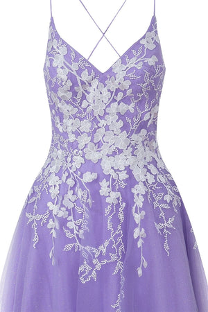Aline Short Glitter Tulle Homecoming Dress with Appliques - KissProm