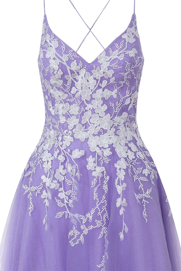 Aline Short Glitter Tulle Homecoming Dress with Appliques - KissProm