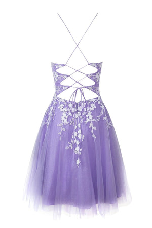 Aline Short Glitter Tulle Homecoming Dress with Appliques - KissProm