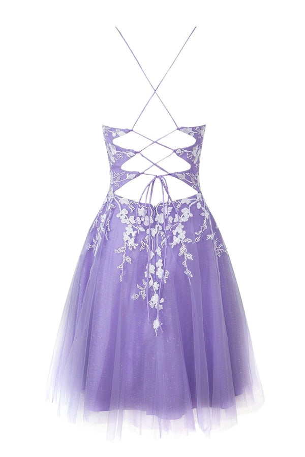 Aline Short Glitter Tulle Homecoming Dress with Appliques - KissProm