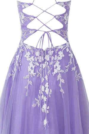 Aline Short Glitter Tulle Homecoming Dress with Appliques - KissProm
