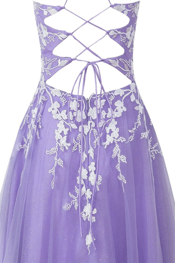 Aline Short Glitter Tulle Homecoming Dress with Appliques - KissProm