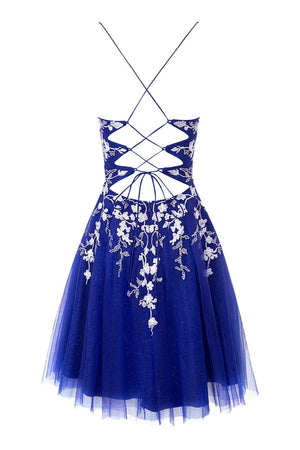 Bella | Aline Short Glitter Tulle Homecoming Dress with Appliques