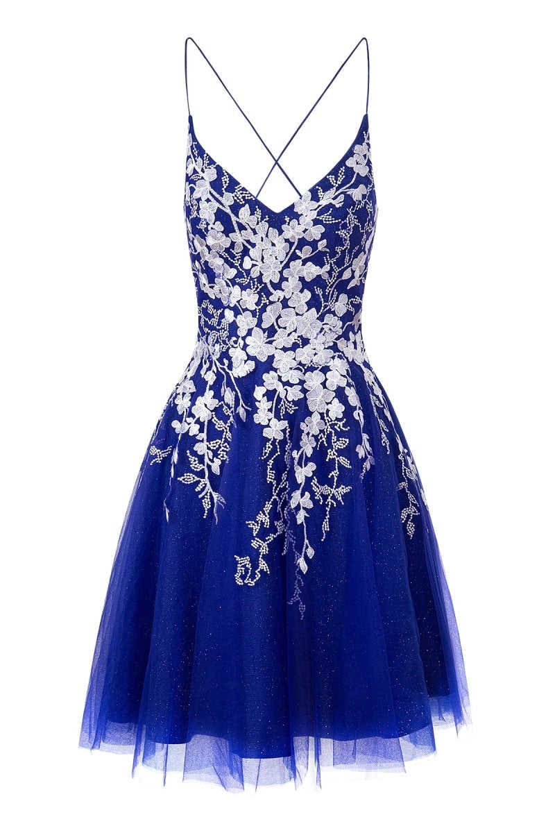 Aline Short Glitter Tulle Homecoming Dress with Appliques - KissProm