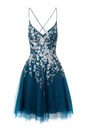 Aline Short Glitter Tulle Homecoming Dress with Appliques - KissProm