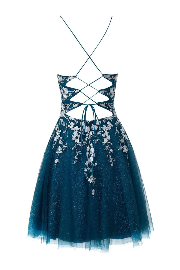 Aline Short Glitter Tulle Homecoming Dress with Appliques - KissProm