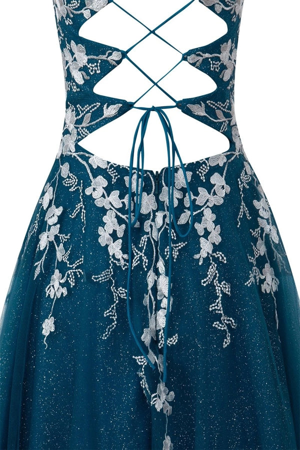 Aline Short Glitter Tulle Homecoming Dress with Appliques - KissProm