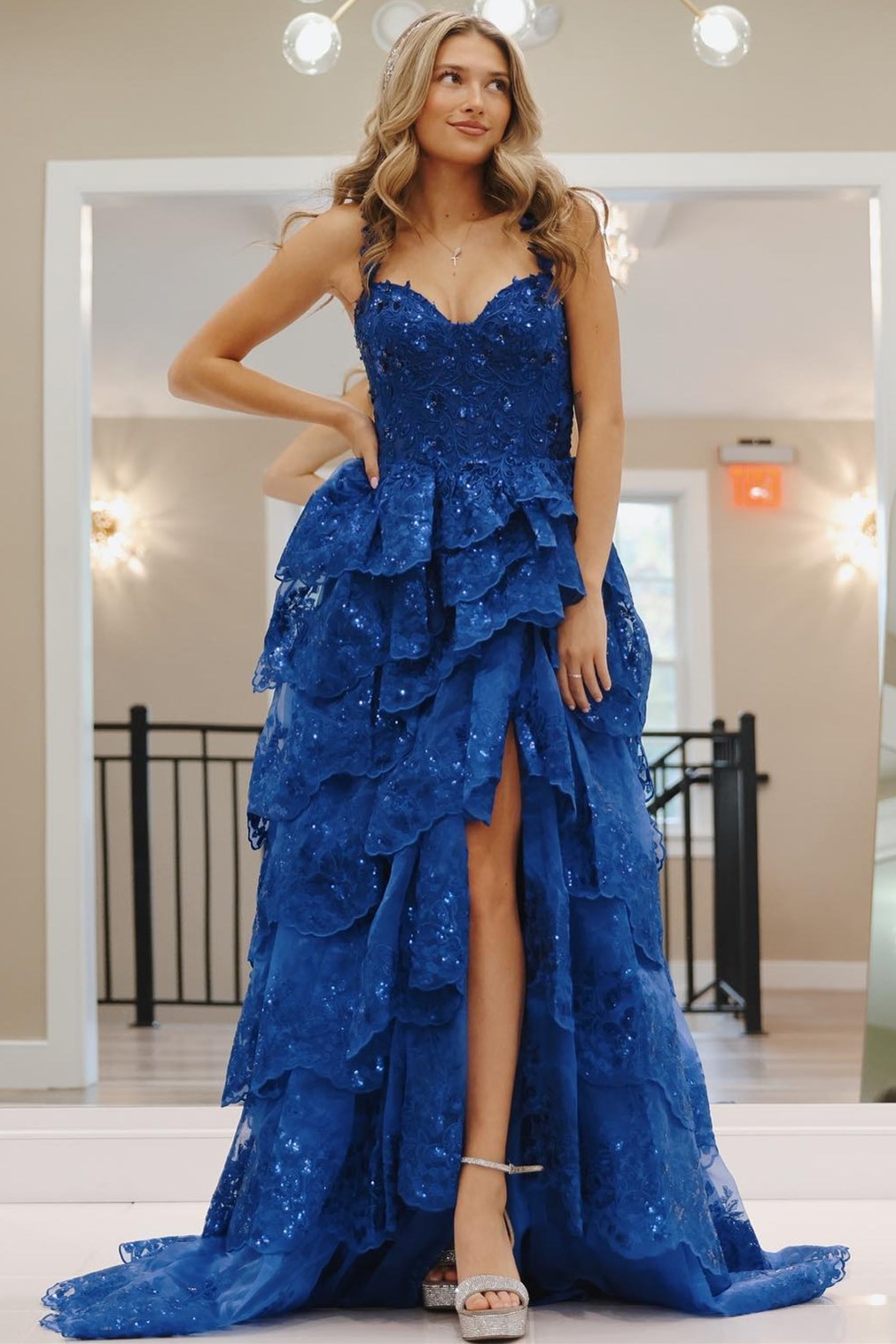 Plunge Neckline Dress with Tulle Bottom - Royal Blue - Be Fabulous