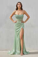 Strapless Mermaid Long Sequins Prom Dress With Split – Prom Dress by KissProm | Available at KissProm