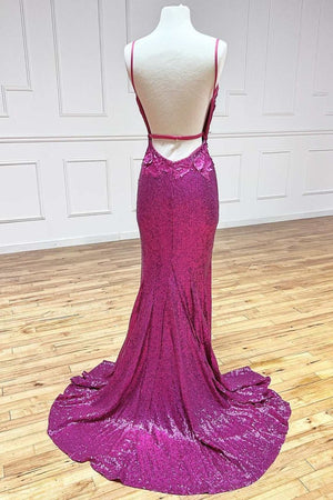 Miracle |Mermaid V Neck Sequins Prom Dress with Slit