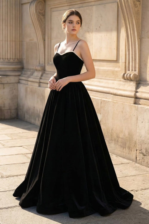 Elegant A - Line Spaghetti Straps Sleeveless Long Prom Dresses With Beading - KissProm