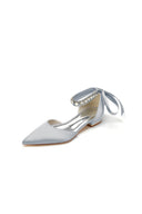 Rhinestone Ribbon Pointed Toe Ankle Strap Kitten Heels - KissProm