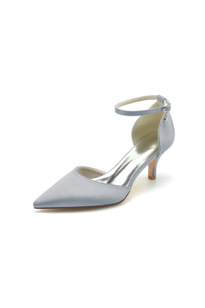 Simple Pointed Toe Satin Kitten Heels - KissProm