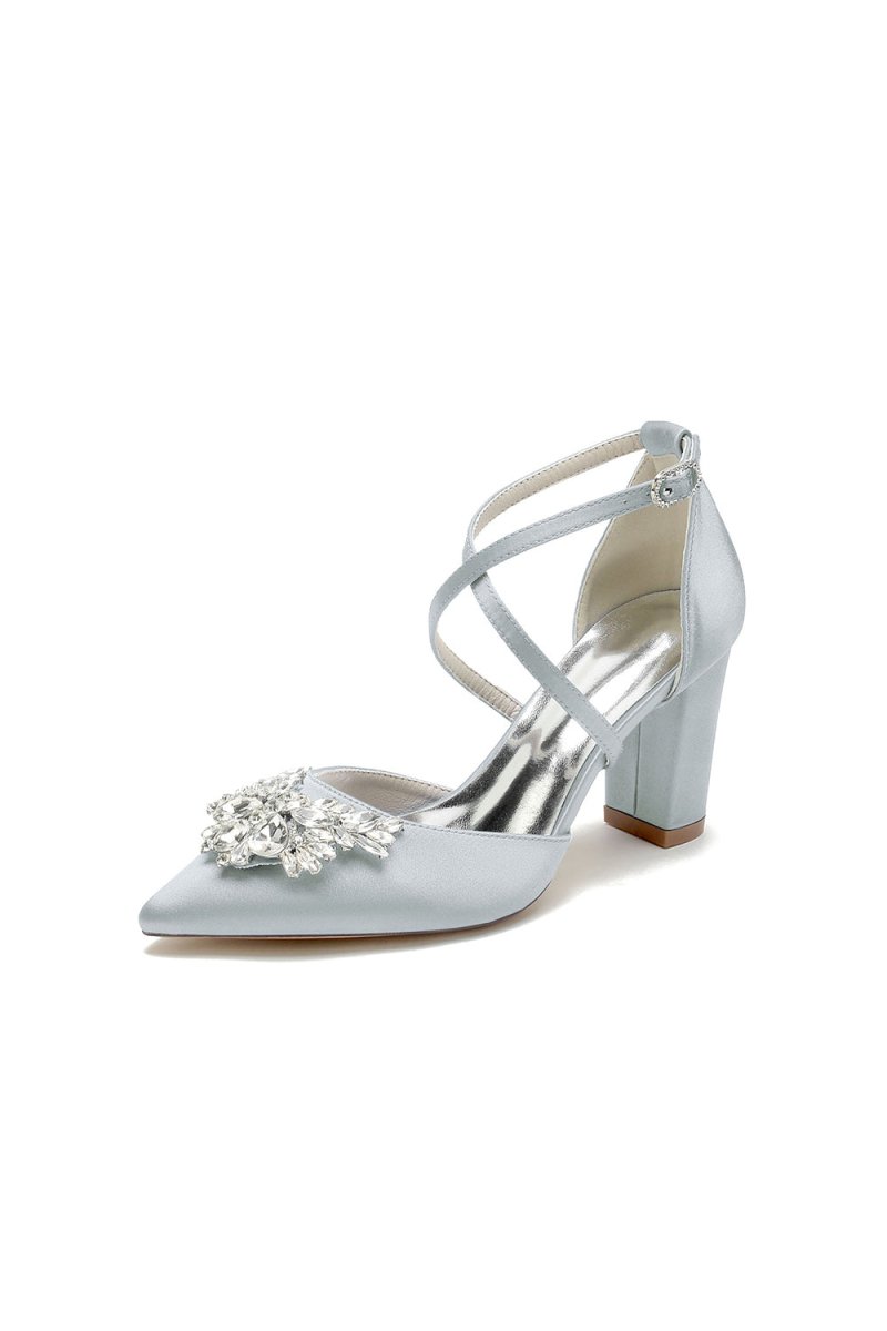 White Cross - Strap Pump with Crystal Flower Accent - KissProm