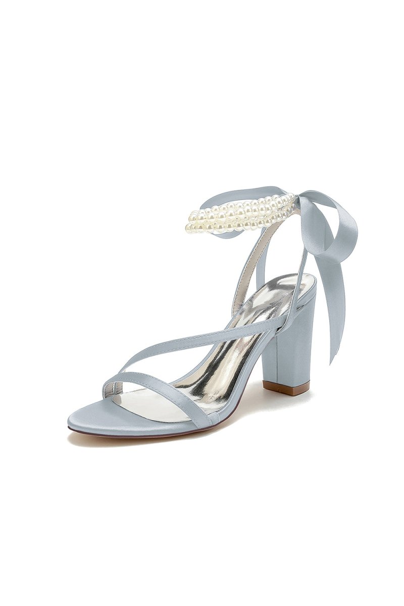 Pearl Open Toe Ankle Strap High Heels - KissProm
