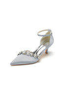 Elegant Pointed Toe Rhinestone Kitten Heels - KissProm