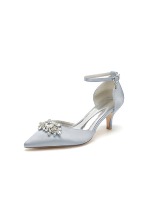 Pointed Toe Rhinestone Kitten Heels - KissProm
