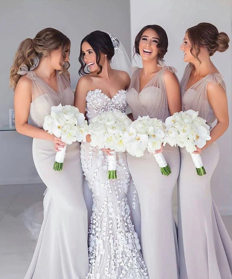 Simple Long Mermaid Tulle Bridesmaid Dresses - KissProm