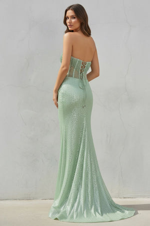 Strapless Mermaid Long Sequins Prom Dress With Split - KissProm