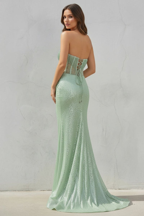 Strapless Mermaid Long Sequins Prom Dress With Split - KissProm